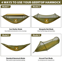 GEERTOP 3in 1 Outdoor Hammock with Mosquito Net Sun Shelter, Double Sleep Rest Camping Hammock for Backpacking Travel Garden Park
