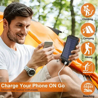 Portable Solar Mobile Phone Charger, Camping External Battery Charger For Mobile Phones, 2 USB/ LED Flashlights With Compass For Outdoor Activities, 20000mAh/40000mAh Portable Solar Power Bank