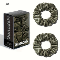 2pcs High Quality 100% Silk Hair Scrunchies | Solid Color Minimalist Big Hairbands, 3.5CM Width, 22Momme, Valentine'S Day Gift, SUNCDELV SLIK