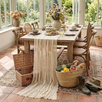 Boho Style Cheesecloth Table Runner – Romantic Decor | Long Gauze Sheer Table Runner | Elegant Scene Decor for Weddings | Home Accents