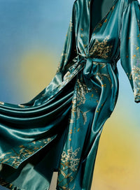 Women'S Elegant Floral Print Satin Robe with V-Neck | Casual All-Season Sleepwear | Autumn Winter Robe | Comforting Softness