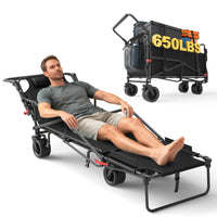 LEVELEVE Heavy Duty Folding Wagon-2-in-1 Collapsible Cart 400lb, 650lb Capacity All-Terrain Wheels W/Brakes And ASide Pockets