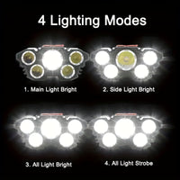 1-Piece Rechargeable LED Headlamp, Bright and Powerful 5-LED, Portable Headlight for Outdoor Camping and Emergency Lighting, IP44 Waterproof, Fishing and Outdoor Work Light