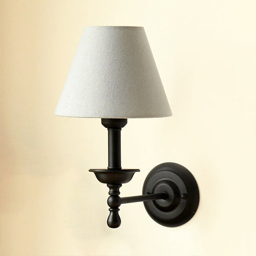 1 Lett Metal Vegglampe Tradisjonell Grå-Blå/Hvit Stoff Kjegle Skjerm Soverom Sconse Lys | Skanto