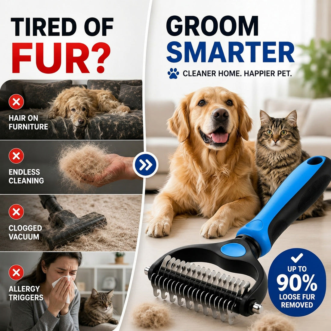 Ajaxfit™ Professional Double-Sided Pet Grooming Rake ✨ Undercoat Deshedding Tool for Dogs & Cats 🐶🐱