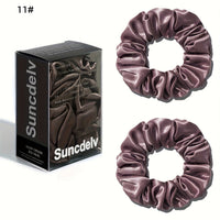 2pcs High Quality 100% Silk Hair Scrunchies | Solid Color Minimalist Big Hairbands, 3.5CM Width, 22Momme, Valentine'S Day Gift, SUNCDELV SLIK
