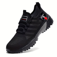 Men'S Breathable Mesh Sneakers - Lightweight Low-Top Training Shoes with EVA Cushioning, & Red Accents for Running, Hiking, Gym & Casual Wear - All-Season Comfort, Hiking Footwear, Sleek Sporty Design, Durable Traction Footwear