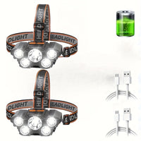 1-Piece Rechargeable LED Headlamp, Bright and Powerful 5-LED, Portable Headlight for Outdoor Camping and Emergency Lighting, IP44 Waterproof, Fishing and Outdoor Work Light