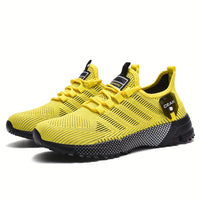 Men'S Breathable Mesh Sneakers - Lightweight Low-Top Training Shoes with EVA Cushioning, & Red Accents for Running, Hiking, Gym & Casual Wear - All-Season Comfort, Hiking Footwear, Sleek Sporty Design, Durable Traction Footwear