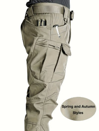 Spring/Autumn Style Men's Tactical Cargo Pants, Slightly Stretch Fabric, Soft and Breathable, Multi-Pocket, Suitable for Casual Outings, No Belt