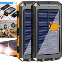 Portable Solar Mobile Phone Charger, Camping External Battery Charger For Mobile Phones, 2 USB/ LED Flashlights With Compass For Outdoor Activities, 20000mAh/40000mAh Portable Solar Power Bank