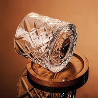 Kristal Whiskey Glazen Set met Houten Onderzetter en Geslepen Patroon