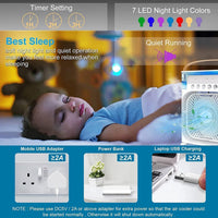 Portable Mini Air Cooler Fan | 3 Speed USB Personal Cooler| Timer & Spray Modes