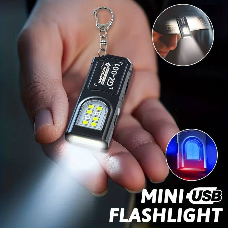 1pc Compact USB Rechargeable Hands-Free Flashlight, Small Keychain Light, Clip-On Headlamp, 5 Lighting Modes Versatile Emergency Lantern, Hanging Light for Tents, Ideal for Travel, Camping, And Fishing