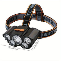 1-Piece Rechargeable LED Headlamp, Bright and Powerful 5-LED, Portable Headlight for Outdoor Camping and Emergency Lighting, IP44 Waterproof, Fishing and Outdoor Work Light