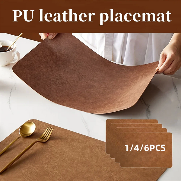 Square Imitation Faux Leather Kitchen Dining Table Insulation Placemat,Restaurant Decoration Insulation Table Mat 1/4/6pcs