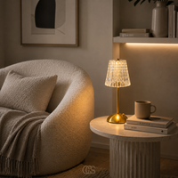 OCS - Blom LED Vintage draadloze Tafellamp - Luxe Kristallook met Gouden Frame