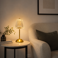 OCS - Blom LED Vintage draadloze Tafellamp - Luxe Kristallook met Gouden Frame