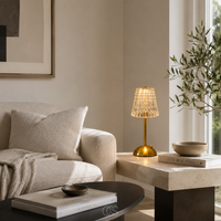 OCS - Blom LED Vintage draadloze Tafellamp - Luxe Kristallook met Gouden Frame