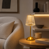 OCS - Blom LED Vintage draadloze Tafellamp - Luxe Kristallook met Gouden Frame