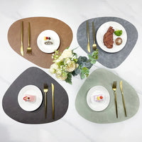 Double Sided Anti Slip PU Insulation Pad Table Mat, Nordic Style Imitation Cowhide Pattern Water Droplet Shaped Leather Placemat