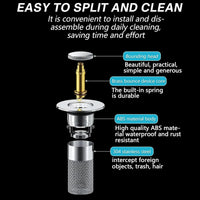 Durable Stainless Steel Floor Drain Stopper with Hair Catcher Anti Odor Pop Up Core for Bathroom Washbasin and Shower Cleaning