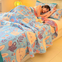 1pc 100%Cotton Three-layer Gauze Blanket Flower Printed Towel Blanket for Beds Single/Queen Size Plaids for Summer Bedspread