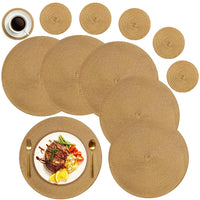 6Pcs Round Table Mat and Cup Coasters Set Woven Ramie Placemats Anti Slip Dining Placemats Non-Slip Tableware Bowl Pads Kitchen