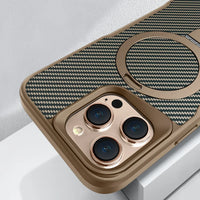 Desert Titanium metal holder carbon fibre magnetic phone case for iPhone 16 15 14 13 12 Pro Max magsafe charging armor hard case