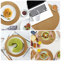 6Pcs Round Table Mat and Cup Coasters Set Woven Ramie Placemats Anti Slip Dining Placemats Non-Slip Tableware Bowl Pads Kitchen