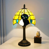 Midnight Cat Stained Glass Table Lamp