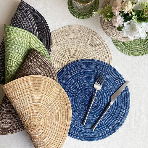 Nordic Style Imitation Cotton Yarn Placemat Round Ramie Woven Coaster Insulation Dish Mat Household Anti-scald Mat
