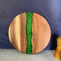 Wood Resin Charcuterie Board, Resin Cutting Board for Kitchen and mini bar, for meat,Cheese, Bread, Vegetables, Fruits,roundness