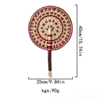 2025 New Hot-selling Seagrass Woven Straw Fan Wall Hanging African Element Wind Wall Decoration Daily Summer Hand Crank Pu