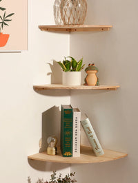 Wall Corner Shelves Wood Floating Wall Shelf Round End Wall Mounted Floating Corner Shelf for Bedroom Living Room and Kitchen