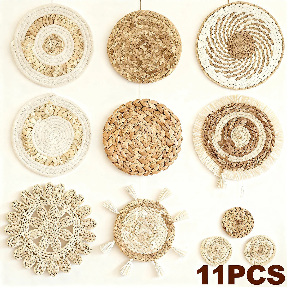 11Pcs Woven Wall Basket Decor Decorative Rattan Wicker Wall Decor Handmade Wicker Wall Baskets Aesthetic Wall Basket Decor Woven