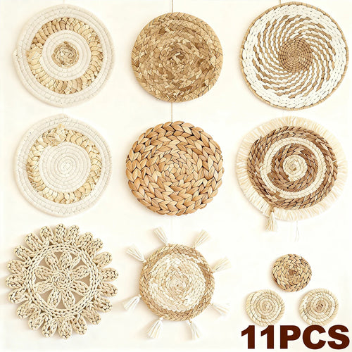 11Pcs Woven Wall Basket Decor Decorative Rattan Wicker Wall Decor Handmade Wicker Wall Baskets Aesthetic Wall Basket Decor Woven