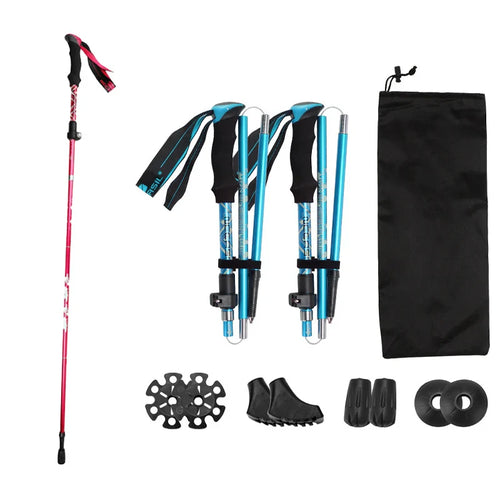 2Pcs Ultralight Trekking Poles Walking Sticks Hiking Canes Folding Aluminum Walking Pole Nodic Walking Sticks