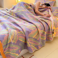 1pc 100%Cotton Three-layer Gauze Blanket Flower Printed Towel Blanket for Beds Single/Queen Size Plaids for Summer Bedspread