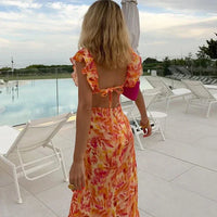 Calithea | Floral Ruffled Maxi Dress with V-Neck Elegance