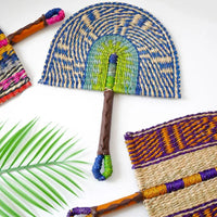 2025 New Hot-selling Seagrass Woven Straw Fan Wall Hanging African Element Wind Wall Decoration Daily Summer Hand Crank Pu