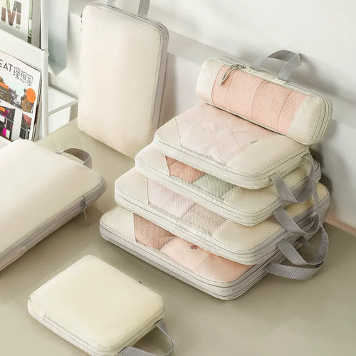 Travel Storage Bag 5-piece Set With Mesh Compression Storage Bag  Luggage Organizer Bag  Space Saving Portable Set