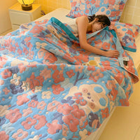 1pc 100%Cotton Three-layer Gauze Blanket Flower Printed Towel Blanket for Beds Single/Queen Size Plaids for Summer Bedspread