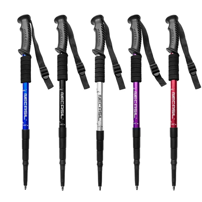 2PCS Adjustable Ultralight Trekking Poles Aluminium Alloy Walking Stick Trail Running Hiking Alpenstock Folding 135cm Tourism