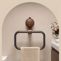 Vintage Walnut Wood Towel Ring with Suction Cup Mount, No-Drill Wall-Mounted Bathroom Towel Holder, Stainless Steel Frame
