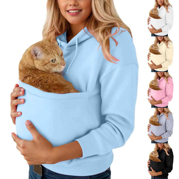 Cat Pet Kangaroo Pocket Hoodie Sweatershirts For Women Plus Size Solid Color Autumn Winter Casual Loose Pullover For Men Women