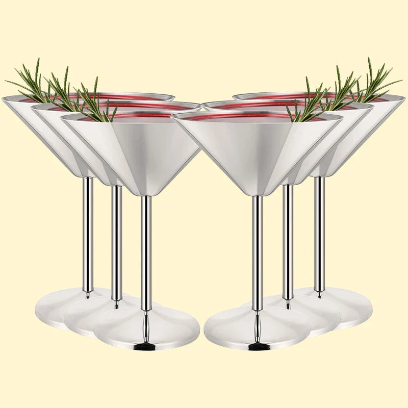 6Pcs Elegant Martell Wine Glasses 200ml Unbreakable Metal Stainless Steel Cocktail Martell Wine Glass Cups for Party Bar Wedding