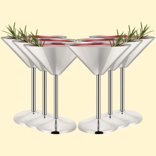 6Pcs Elegant Martell Wine Glasses 200ml Unbreakable Metal Stainless Steel Cocktail Martell Wine Glass Cups for Party Bar Wedding