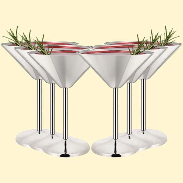 6Pcs Elegant Martell Wine Glasses 200ml Unbreakable Metal Stainless Steel Cocktail Martell Wine Glass Cups for Party Bar Wedding
