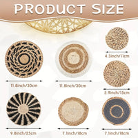 7Pcs Boho Chic Handcrafted Seagrass Wall Baskets, Rattan Woven Round Bohemian Decor for Home,Farmhouse-Featherless,Versatile Use